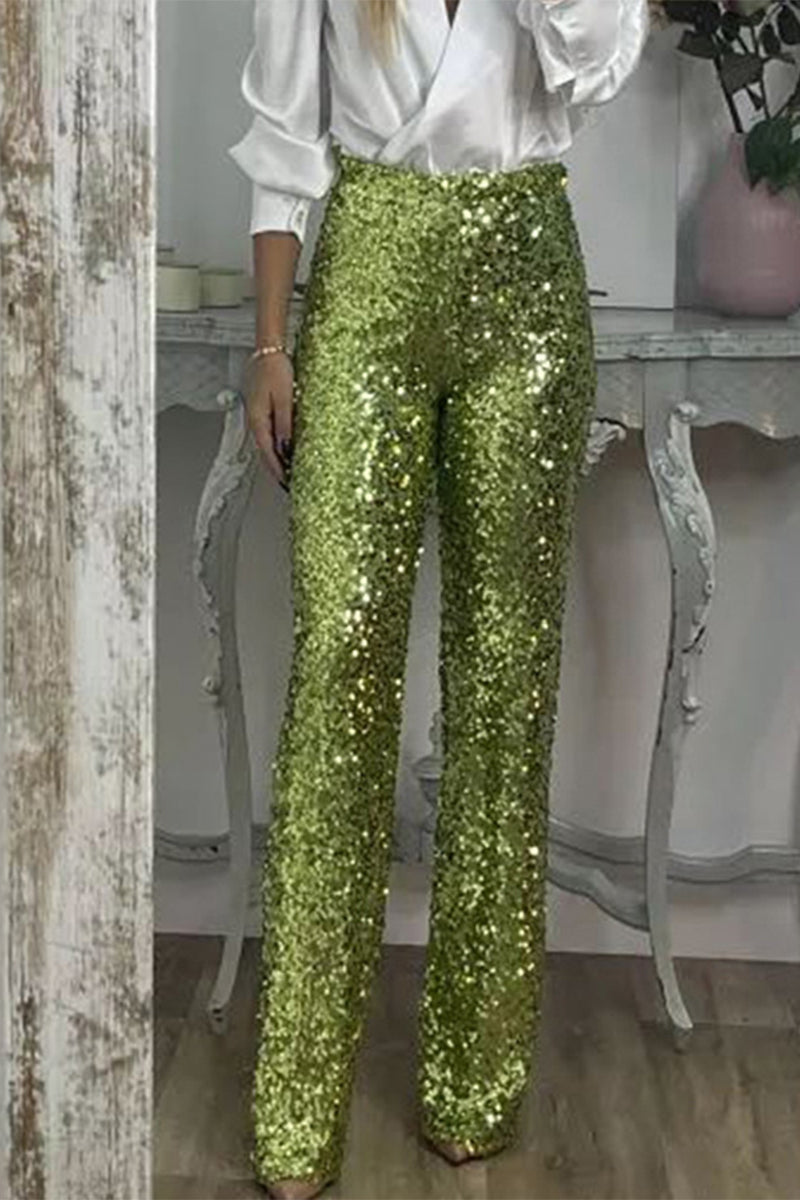 Celeste Glow | Elegante High-Waist-Hose mit Pailletten für Damen