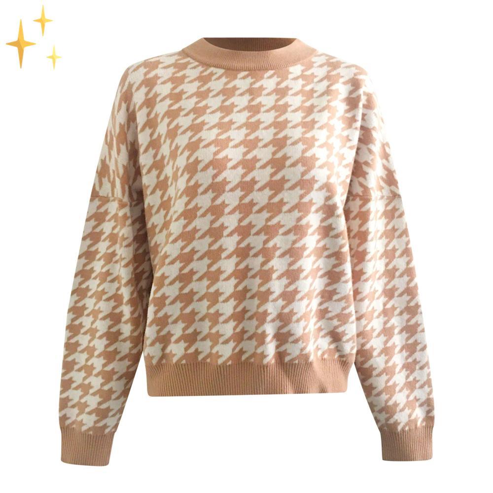 Clara - Pied-de-Poule Jersey Pullover in moderner Passform
